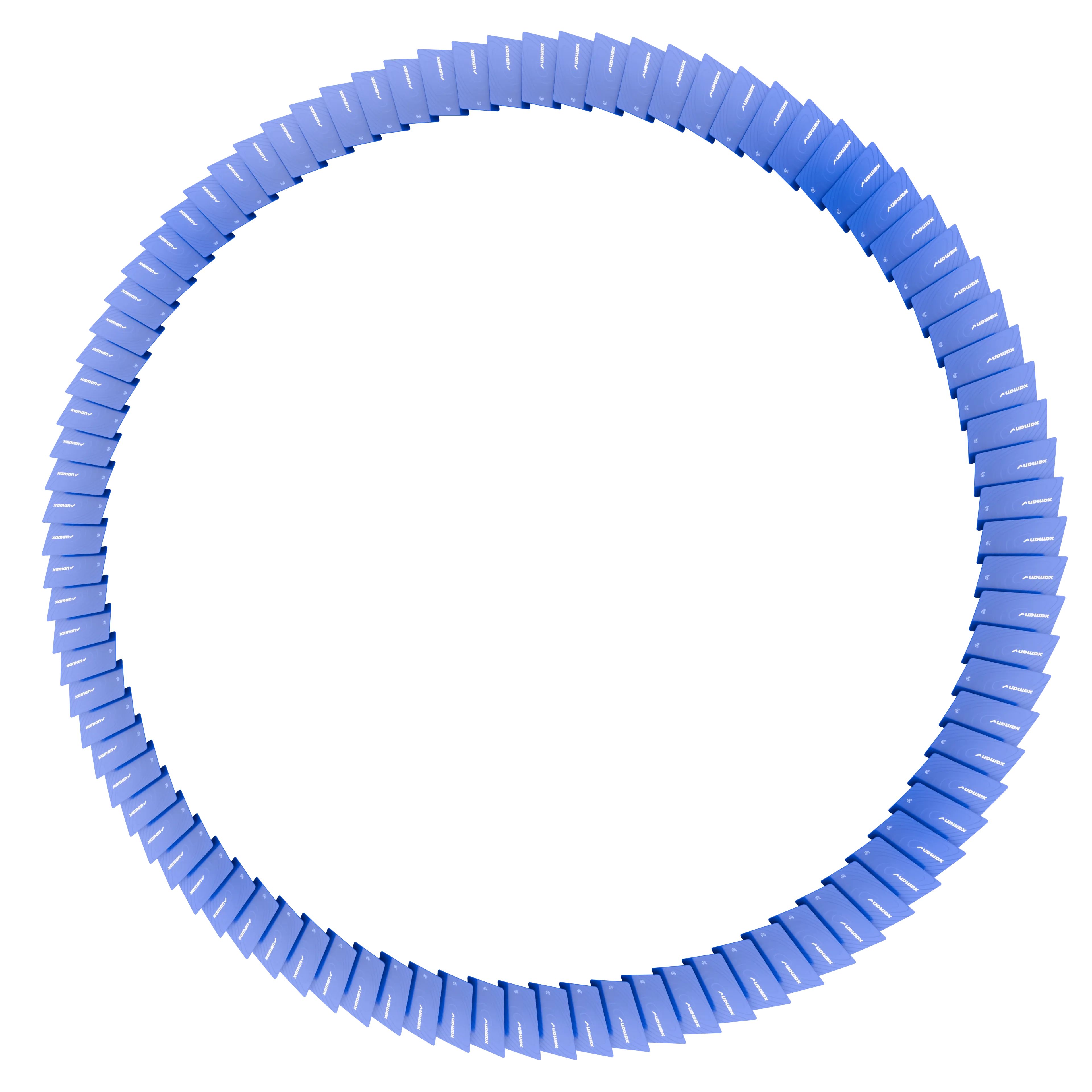 A circular arrangement of blue plastic tabs, evenly spaced, creating a decorative band or frame.