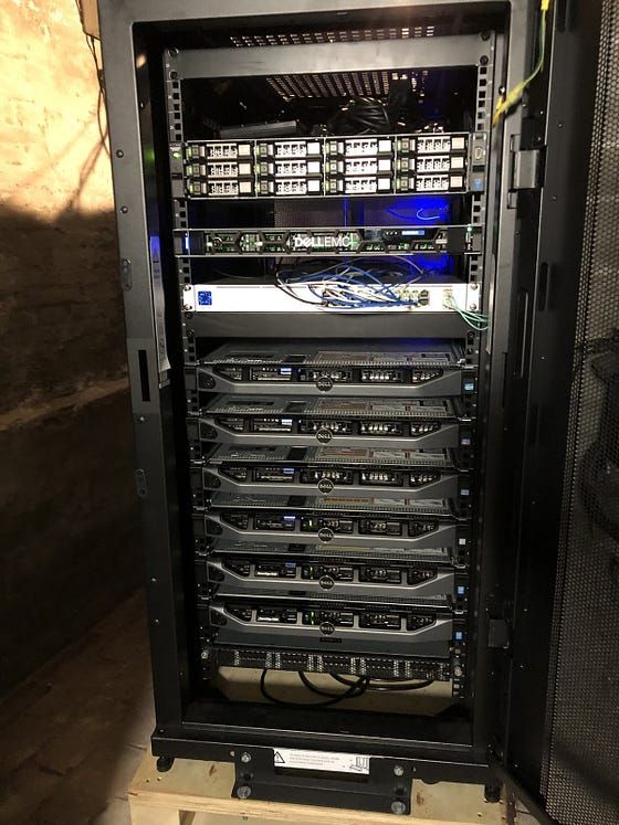 Physical nodes racked up, ready for testing and distribution.