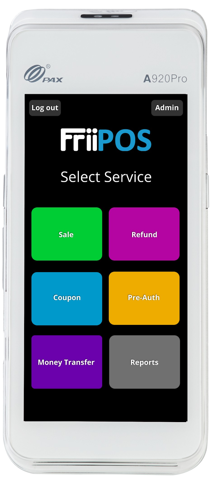 The PAX terminal runs the Frii software, allowing customers to pay with cryptocurrency.