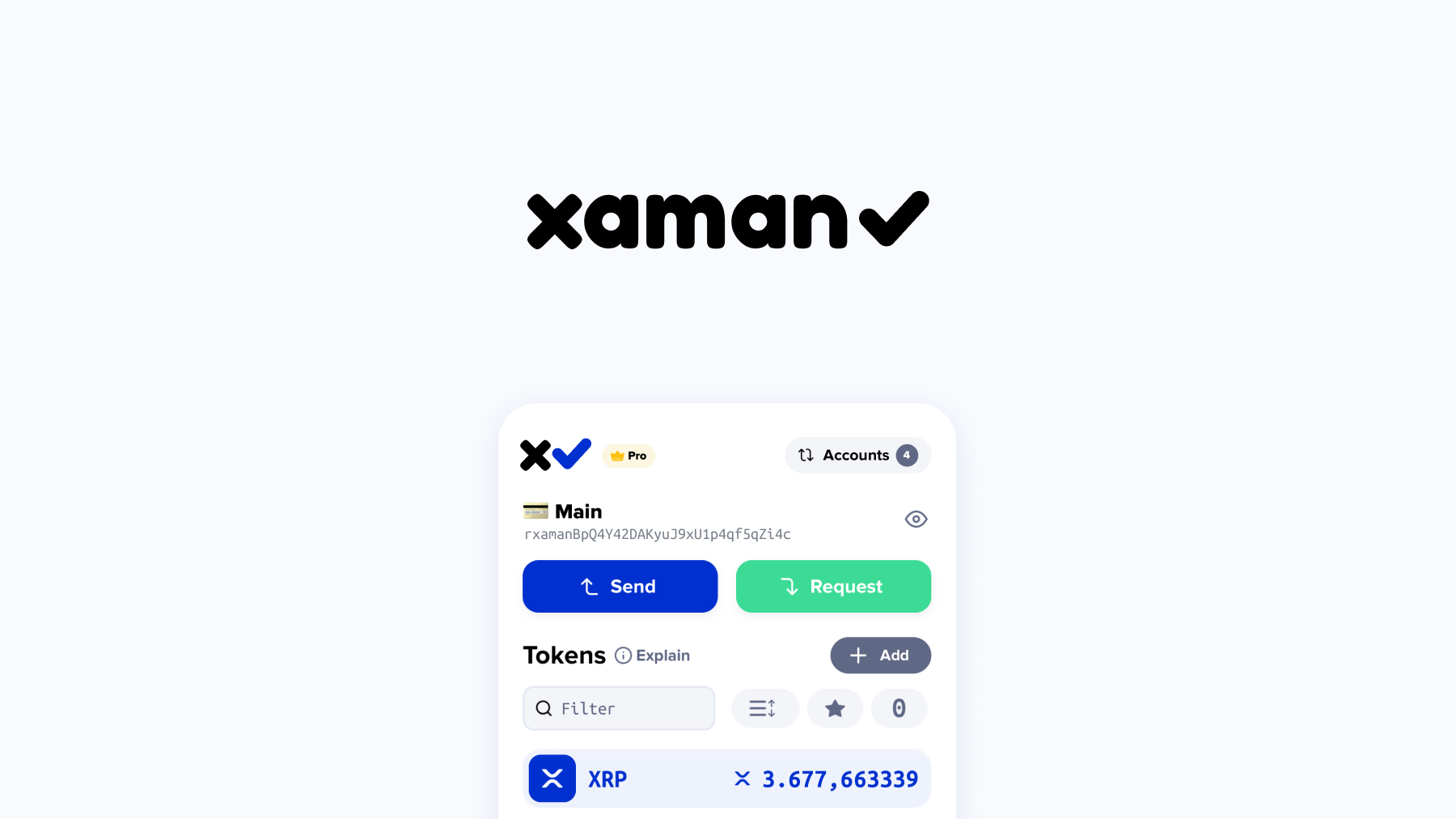 Xaman home screen.